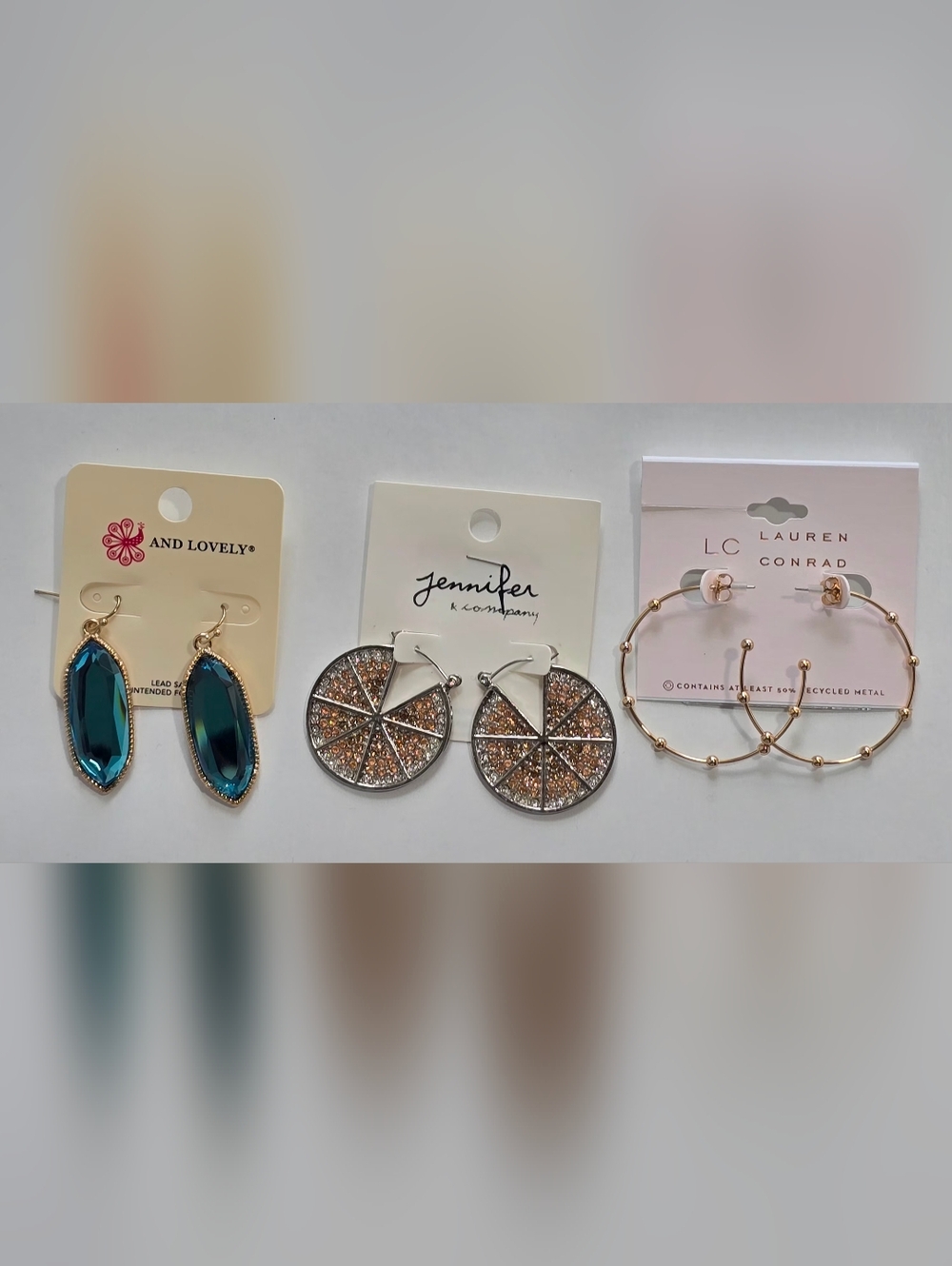 8-Assorted Women's Hoop and Drop Earrings - Gold and Teal Mix by Multiple Brands - Picture 6 of 6